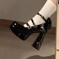 LBSFY -Spring Punk Thick Heel Mary Jane Lolita Shoes Woman Patent Leather Cosplay Shoes Y2k Chunky Platform High Heels Pumps