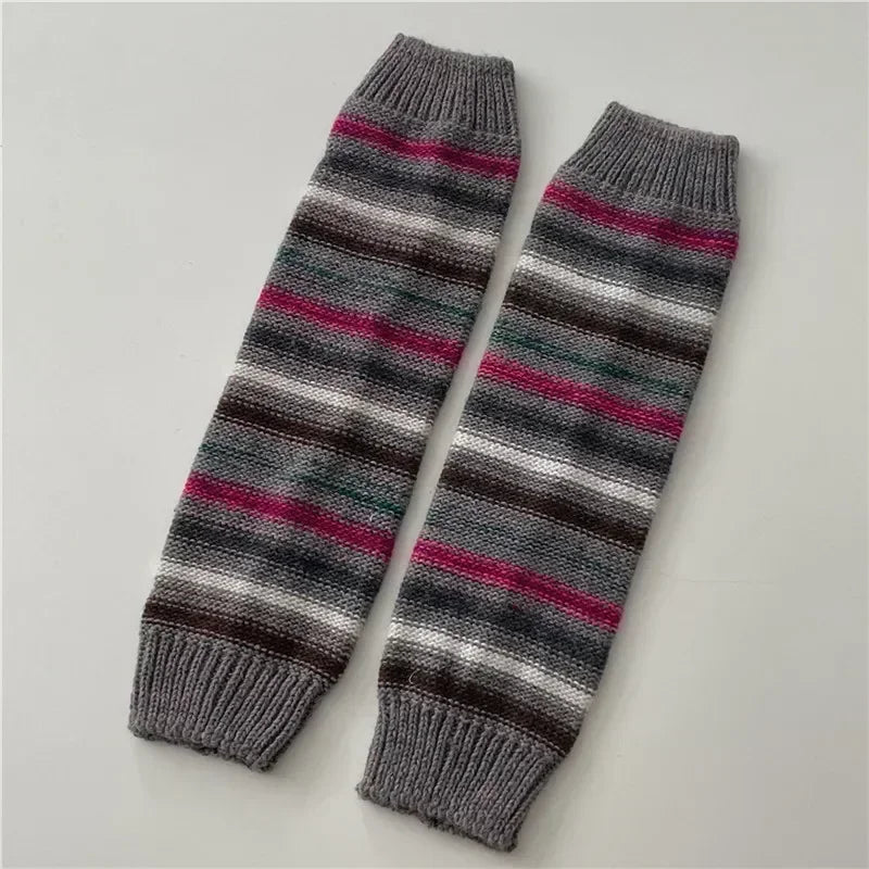 Lbsfy Women Autumn Winter Leg Warmers Warm Knitted Foot Cover Knee Socks JK Girl Lolita Striped Long Socks Stockings Women Leg Warmers