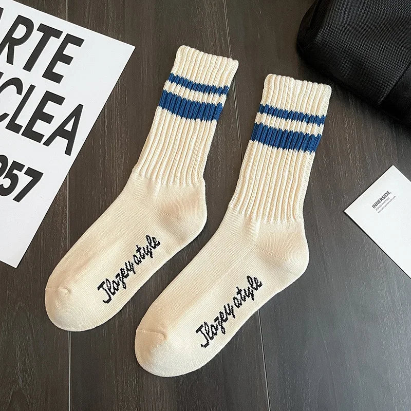Lbsfy Fashion Unisex Striped Cotton Mid-calf Warm Socks Sweat-absorbent Anti-friction Sports Socks Men Basketball Socks Running Socks