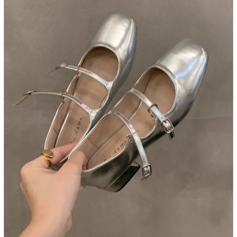 LBSFY -New Women's Mary Jane Shoes for Women Retro Medium Heel Women's Single Fashion Gloss Soft Comfort Ballet Shoes Zapatos Mujer