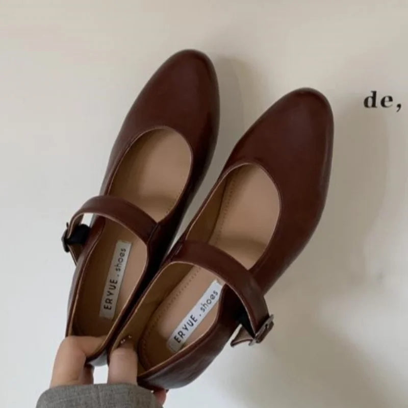 LBSFY  -  Fashion Women Flats Brand Design Square Toe Women Ballet Shoes Casual Buckle Strap Female Dress Shoes Low Heels Mu