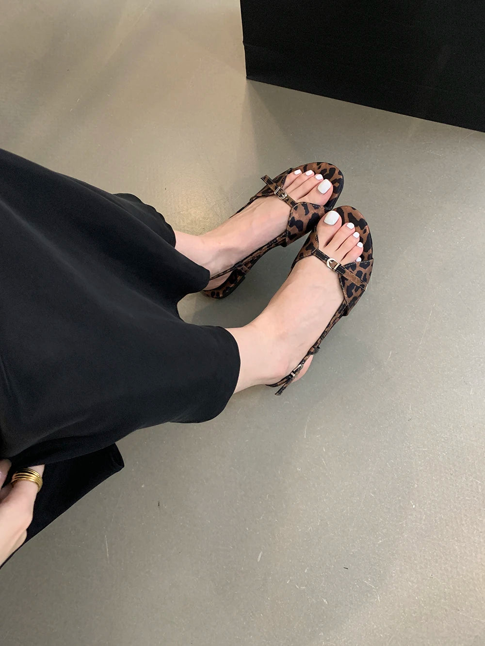 LBSFY  -  Open Toe Women Sandals Flat Low Heels Summer Dress Shoes Belt Buckle Back Strap Brown Silver Leopard Fashion Casual Sandals 39