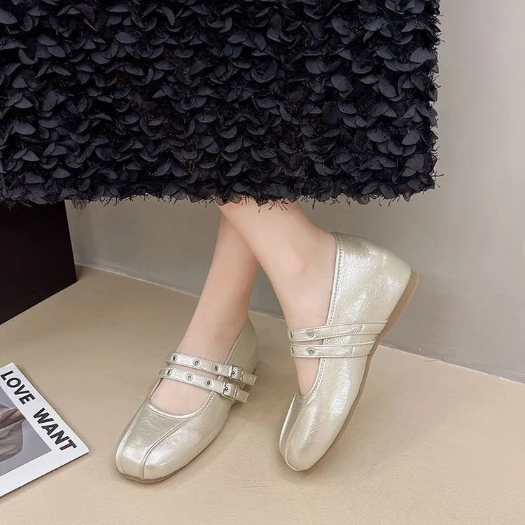 LBSFY -Designer's Minimalist Internal Increase Mary Jane Shoes Women's Belt Buckle Ballet Shoes 2025 Elegant Woman Flat Dress Shoes