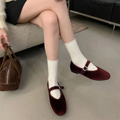 LBSFY  -   Ballet Flats Buckle Red Dress Ballerinas Zapatos Mujer Women Mary Janes Shoes