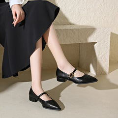 LBSFY  -  2024 New French Pointed Single Shoes for Women's Dress, Elegance, One line with Thick Heels, Commuter Single Shoes