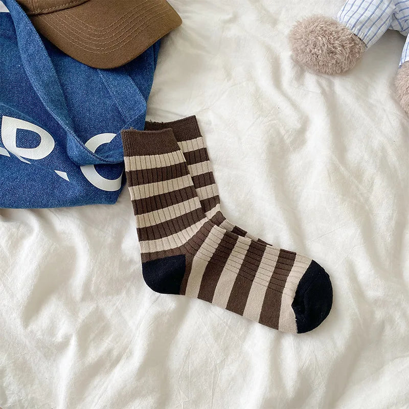 Lbsfy Socks Women Autumn Spring Winter Korea Style Harajuku Street Sport Cotton Stripes Casual Skateboard Mid-tube Sock For Girls Gift