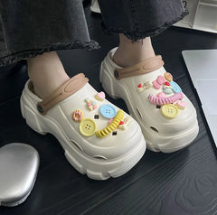 LBSFY  -  2024 New 8cm Thick Hole Shoes Cute Cartoon High Heels Anti Slip Slippers Garden Shoes Summer EVA Soft Sole Casual Beach Sandals