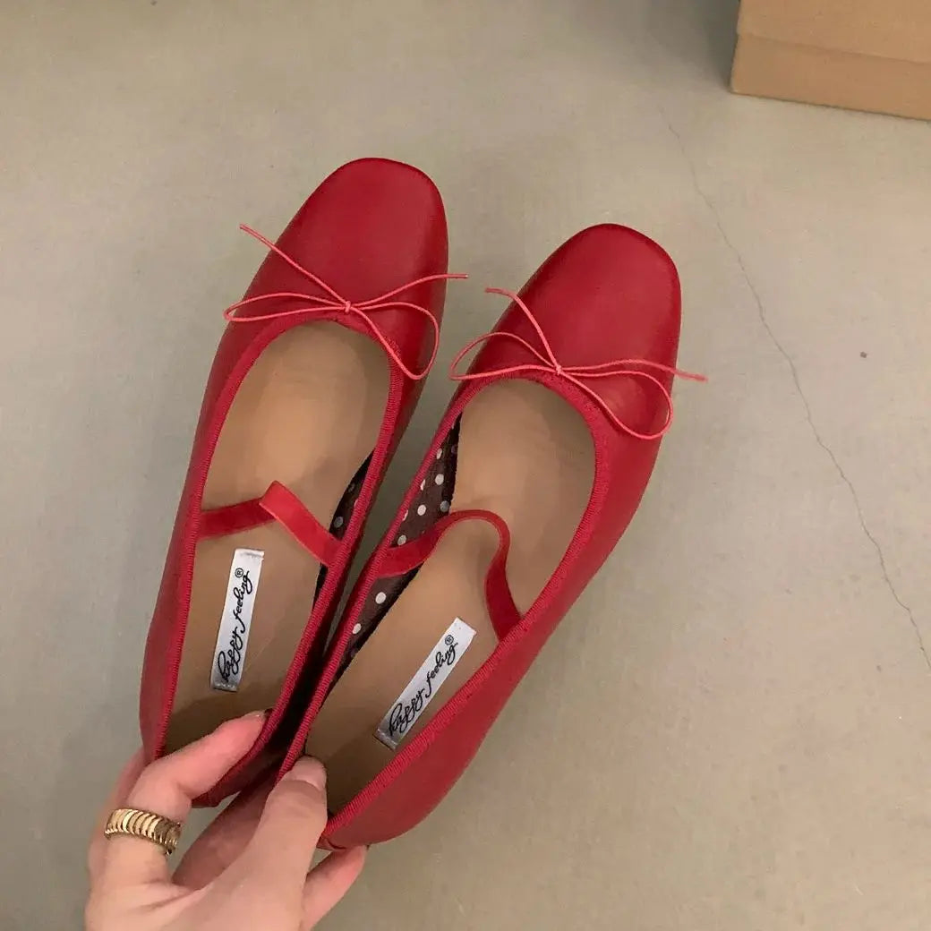 LBSFY -Women Flat Ballet Shoes Female New Bow Band Retro Shallow Mouth Women's Shoes Soft Ballet Shoes Size 39-40 Mujer