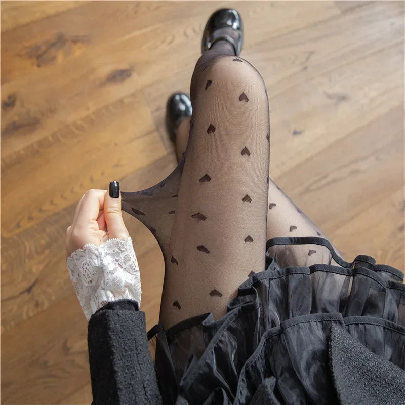 Lbsfy Pantyhose Woman Ultra thin Red Heart-shaped Dots Sexy Stockings Breathable Comfortable Long Black Stockings for Women