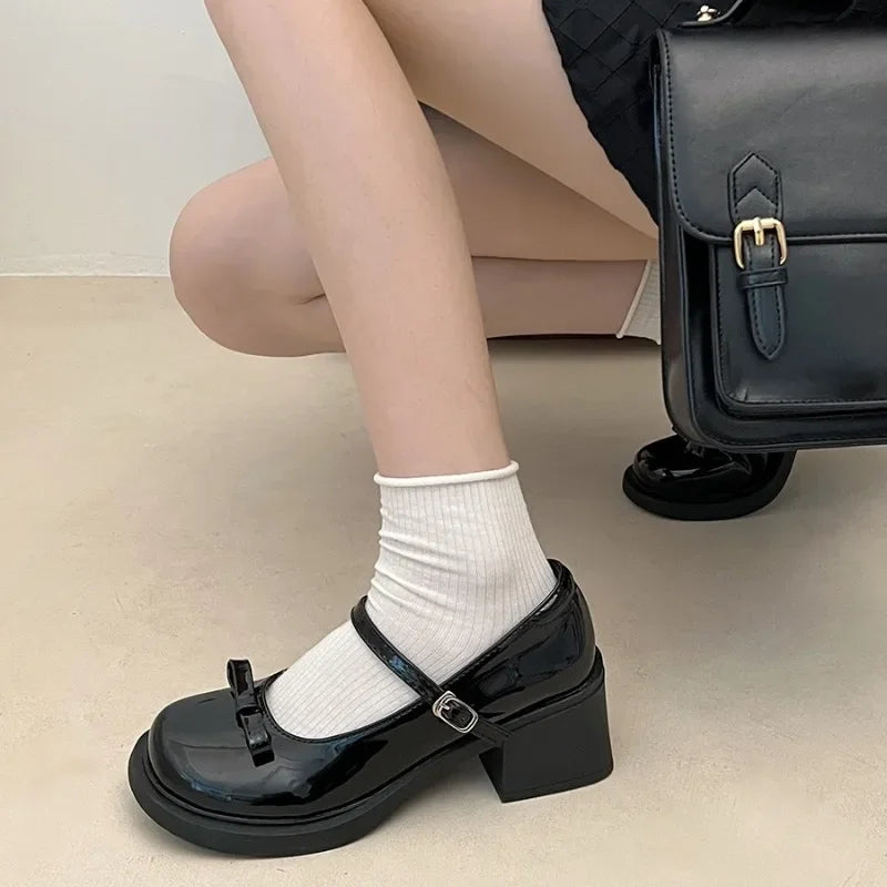 LBSFY  -  Brown Jk Uniform Shoes British Style Retro Japanese Mary Jane Shoes Women's Lolita Bow Sweet Girls Kawaii Mid Heel Cute Laofers