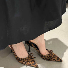 LBSFY - Leopard Print Summer Pointed Toe High Heel Women's Sandals Fashion Slip-On Mules for Ladies Party Dress Shoes