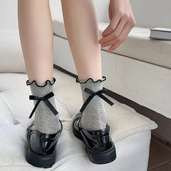 Lbsfy Women's Socks Summer Thin Mesh Breathable Comfortable Beutiful Mid-tube Japanese Girly Ballet Style Bow Jk Kawaii Socks