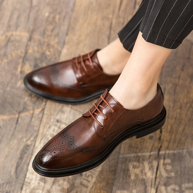 LBSFY  -2024 Spring Gentleman Oxfords Leather Shoes Luxury Goods Men Shoes Fashion Casual Pointed Toe Formal Business Male Wedding Dress
