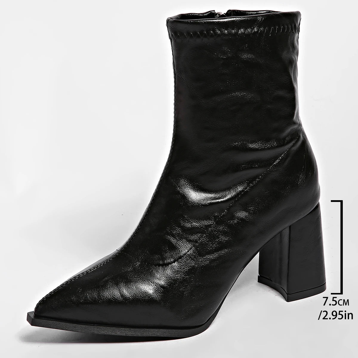 LBSFY -Luxury Leather Women Ankle Boots Plush Warm Zipper Close Modern Boots High Heels Shoes Woman Boats Botines Para Mujeres