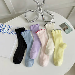 Lbsfy Women Socks High Quality Summer Fashion Casual Long Socks Solid Color Korean Style Waveselvedge Mesh Breathable Simple Thin