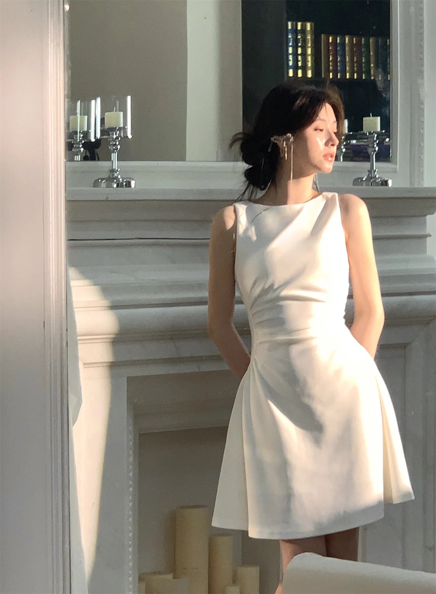 LBSFY -French Vintage Slim Women's Dresses Summer Elegant Slash-Neck A-Line Folds Design Shoulder Wrap New Dresses Party Evening 2025