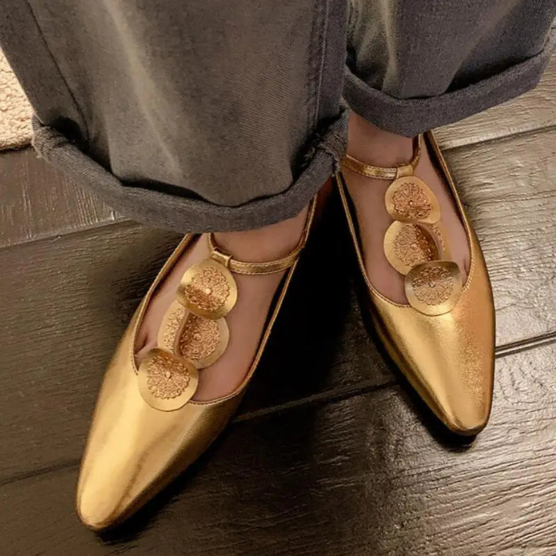 LBSFY  -  Trend Retro Women Flat Heel Shoes Fashion Summer Pointed Toe Ladies Elegant Dress Pumps Low Heel Mary Jane Shoes Footwear Mujer