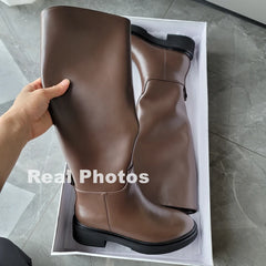 LBSFY  -  2024 Ins Genuine Leather Knee High Boots For Women Thick Heeled Autumn Winter Warm Shoes Woman High Motorcycle Boots