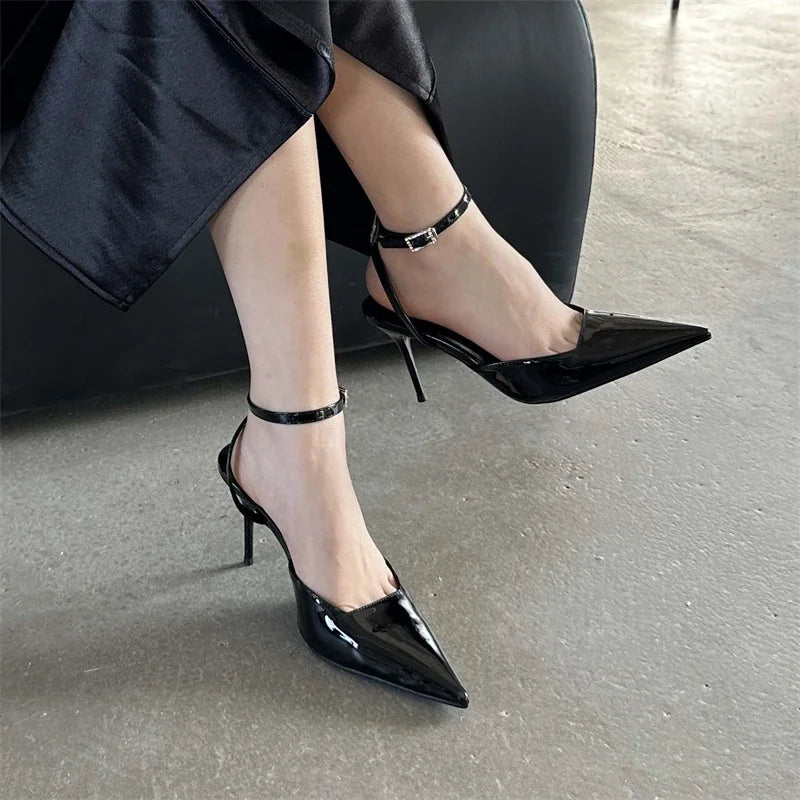 LBSFY -Gold Silver Ankle Buckle Strap Women Pumps Sexy Thin High Heels Pointed Toe Slingback Mules Dress Designer Shoes