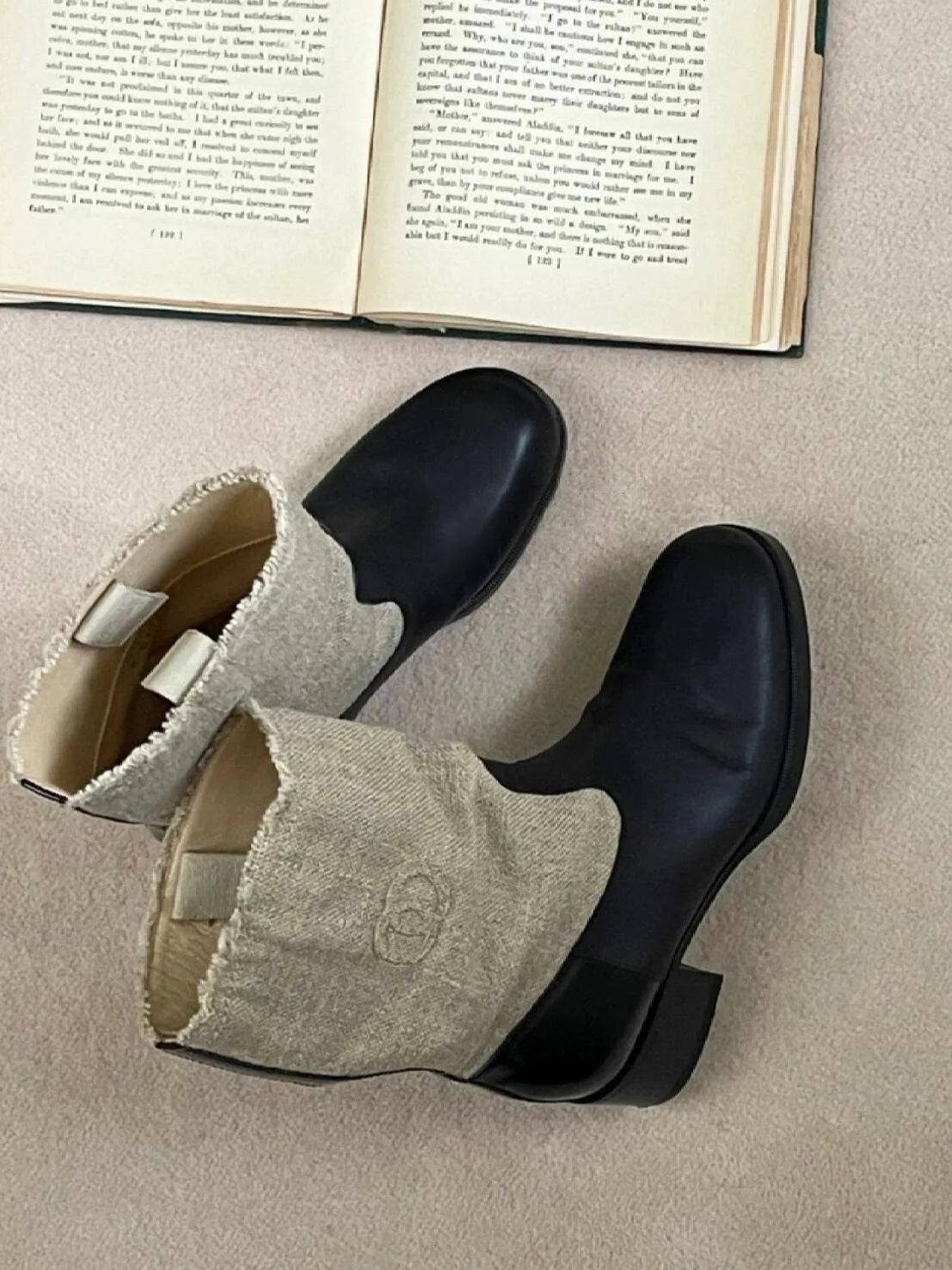 LBSFY  -   Autumn and Winter New Small Fragrant Linen Splicing Middle Western Cowboy Boots Women's Coarse Heel Boots