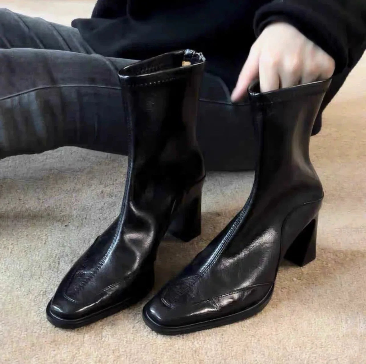 LBSFY -2025 Vintage High Heel Women Ankle Boots Fashion Square Toe Short Booties Autumn Winter Ladies Shoes Botas Mujer