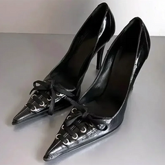 Lbsfy Fashion Bow Tie Design Leather Women Pumps Sexy Pointed Toe Thin High Heels Elegant Banquet Dress Mules Shoes Zapatos De Mujer
