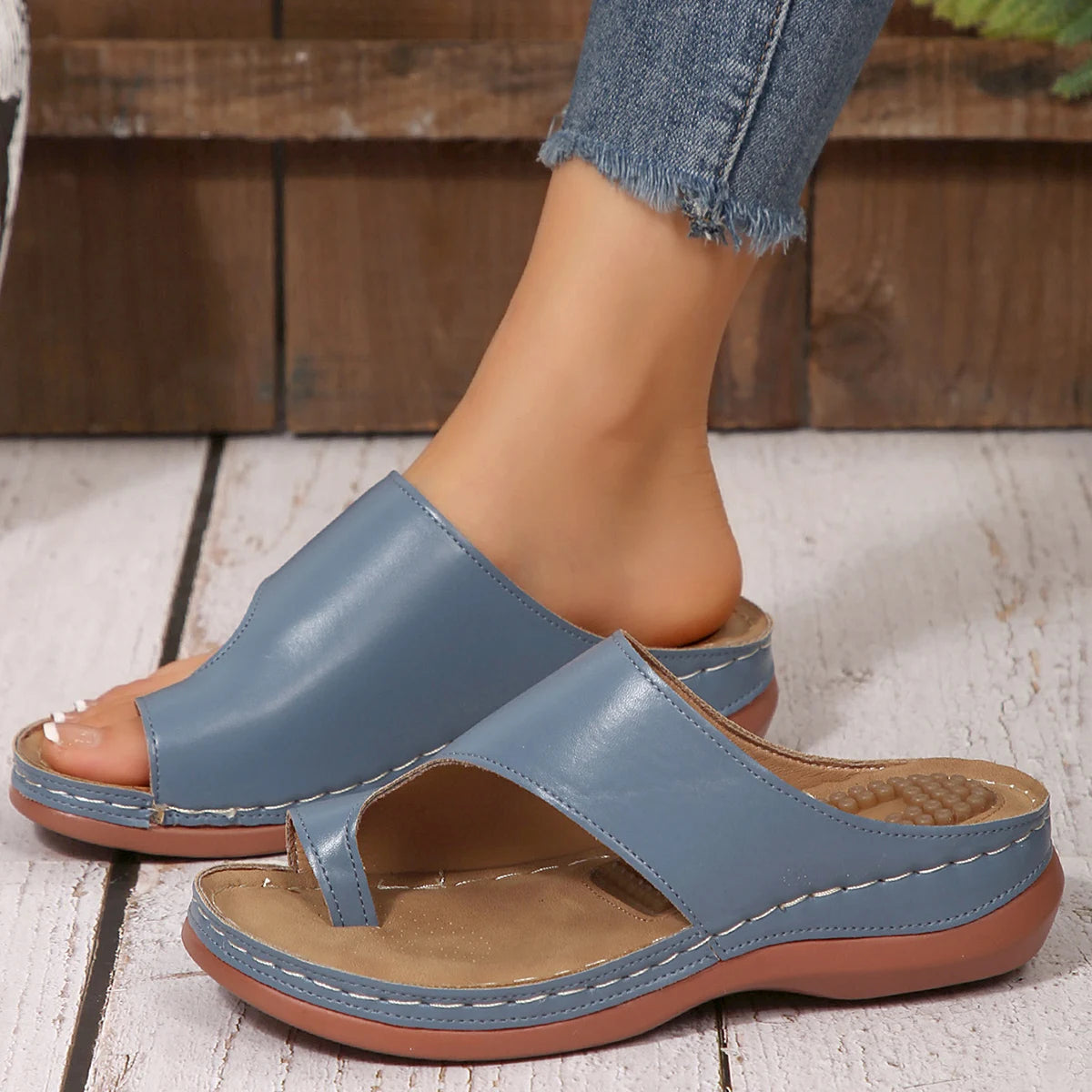 LBSFY -Gold Slip Toe Soft Sole Sandals Women Summer 2025 Comfortable Platform Casual Slides Woman Pu Leather Plus Size Flat Slippers