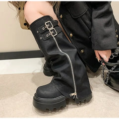 LBSFY -Designer Thick Soled Boots Western Knight Boots Long Tube Boots for Women in Autumn and Winter, Knee Length Slim High Tube Boot