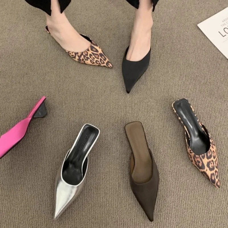 LBSFY -New Pointed Toe Women Mules Slipper Fashion Candy Color Ladies Elegant Dress Sandal Square Low Heel Slip on Slides Shoes
