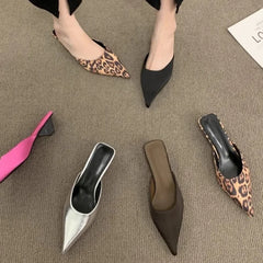 LBSFY -New Pointed Toe Women Mules Slipper Fashion Candy Color Ladies Elegant Dress Sandal Square Low Heel Slip on Slides Shoes