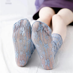 Lbsfy Women Lace Flower Hollow-Out Socks Retro Lolita Cute Summer Thin Middle Tube Transparent Socks Sweet Breathable Designer Socks