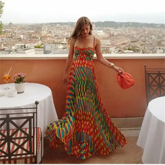 LBSFY  -  2024 Spring New Product Women's Simple, Fashionable, Sexy, Slim Fit Long Printed Hanging Strap Dress