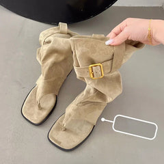 LBSFY -Fashion Open Clip Toe Pleated Ankle Boots Sandals Women Short Booties Designer Wedges High Heels Ladies Shoes