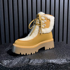 LBSFY  -  Cow Suede Snow Boots Women Lace Up Wool Blend Winter Boots Fashion Warm Ankle Boots Ladies Shoes