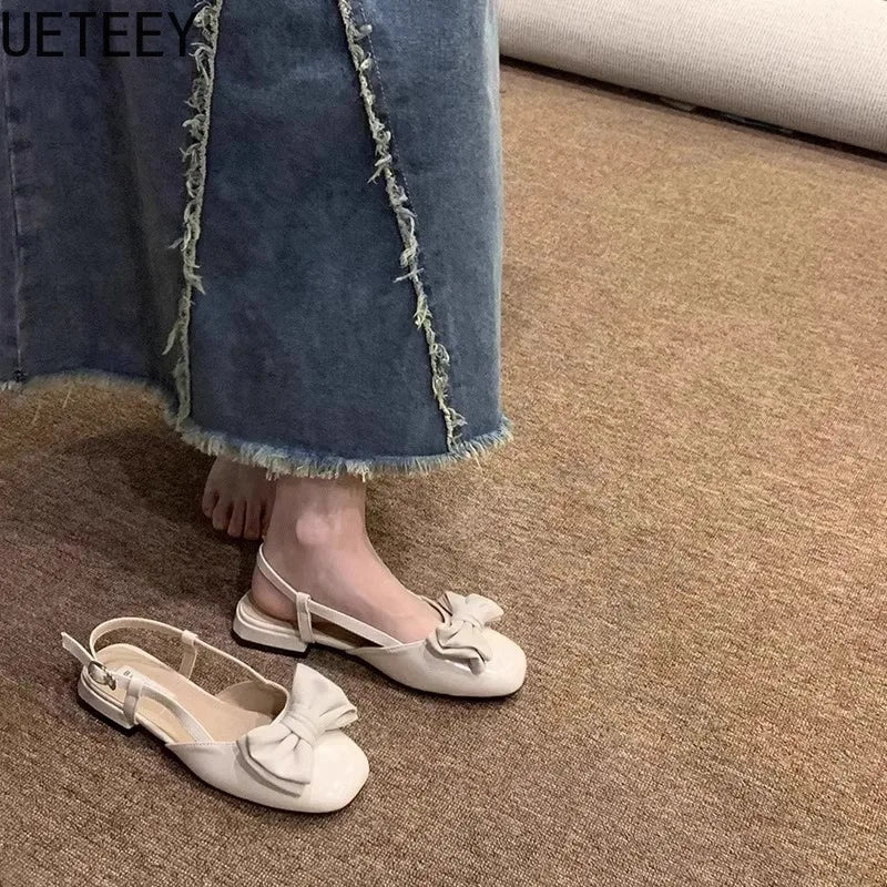 LBSFY  Summer Women Flats Sandals Fashion Butterfly-knot Mules Shoes Ladies Elegant Dancing Dress Sandalias