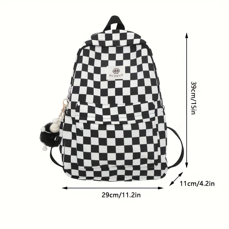 LBSFY -Leisure Backpack Korean Version Checkered Contrasting Color Design, Daily Same Class Backpack, Casual Simple Middle and High Sch