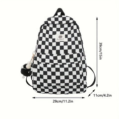 LBSFY -Leisure Backpack Korean Version Checkered Contrasting Color Design, Daily Same Class Backpack, Casual Simple Middle and High Sch