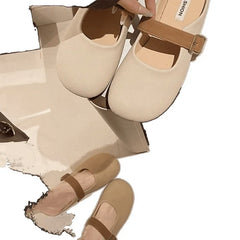 LBSFY -Soft Bottom Flat Bottom Mules Women's Slippers Spring Summer New French Style Padded Head Slip on Outdoor Rubber Heel Shoes