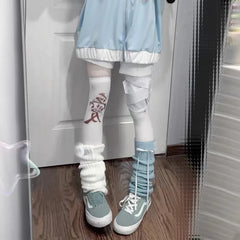 Lbsfy Japanese Women Bow Ribbon Leg Warmer Knitted Over Knee Tube JK Winter Warm Socks Ballet Yogurt Leg Cover Socks Long Leg Socks