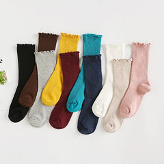 Lbsfy Japanese Retro Ruffled Cotton Socks Women Solid Color Ankle Boot Styling Harajuku Christmas Girlfriend Gift Pink Yellow Cute