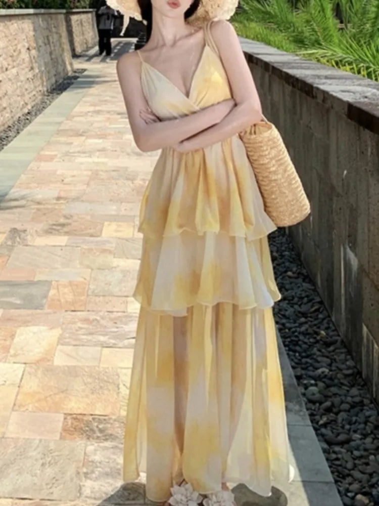 LBSFY -Summer Elegant Sexy Long Dresses For Women Spaghetti Strap Sleeveless Backless Beach Holidays Vestidos Evening Party Dress New