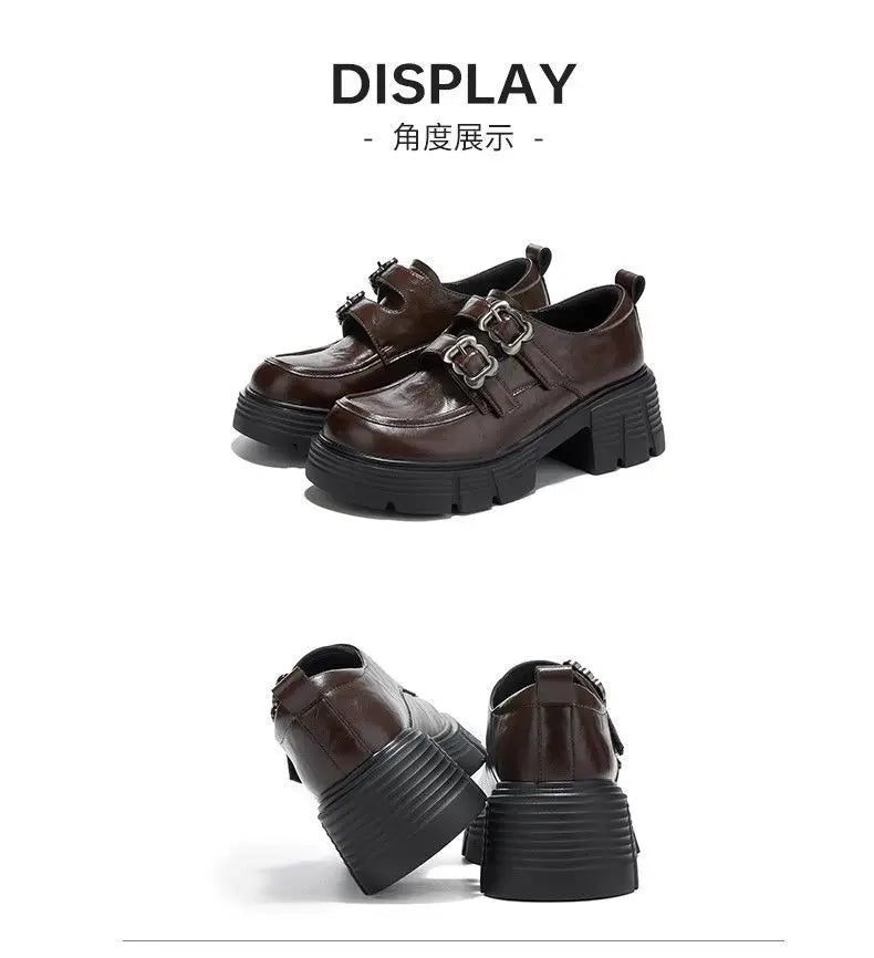 LBSFY -Women's High Heel Soft Leather Shoes Spring Thick Bottom Platform Mary Jane Shoes Retro Japanese Jk Uniform Lolita Shoes Women