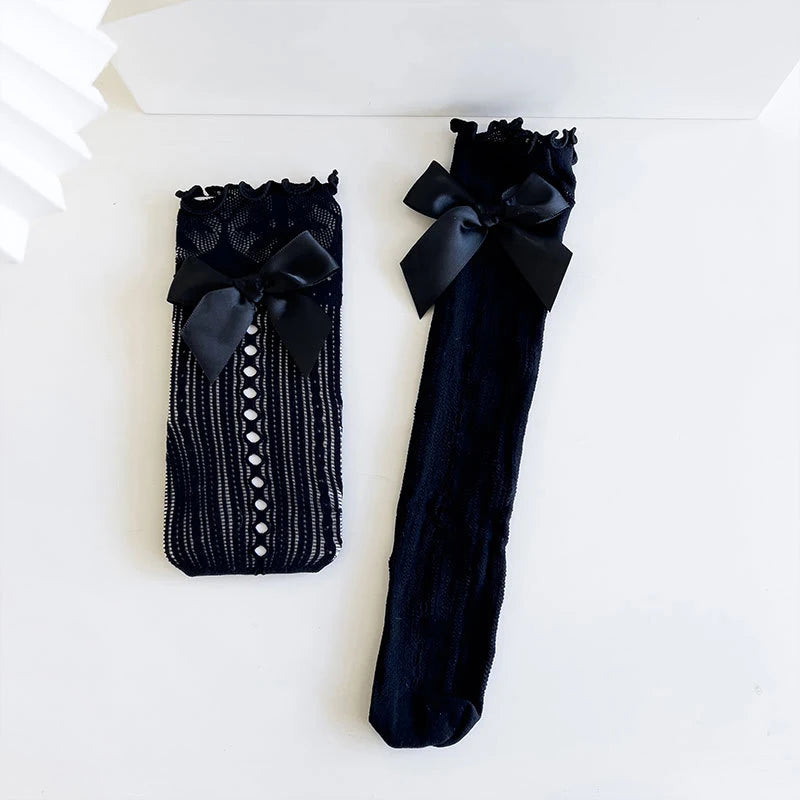 Lbsfy 3-12 Years Children's Bows Knee High Cute Sweet Socks Non-slip Lace Tulle Long Tube Socks Kids Girls Princess Socks