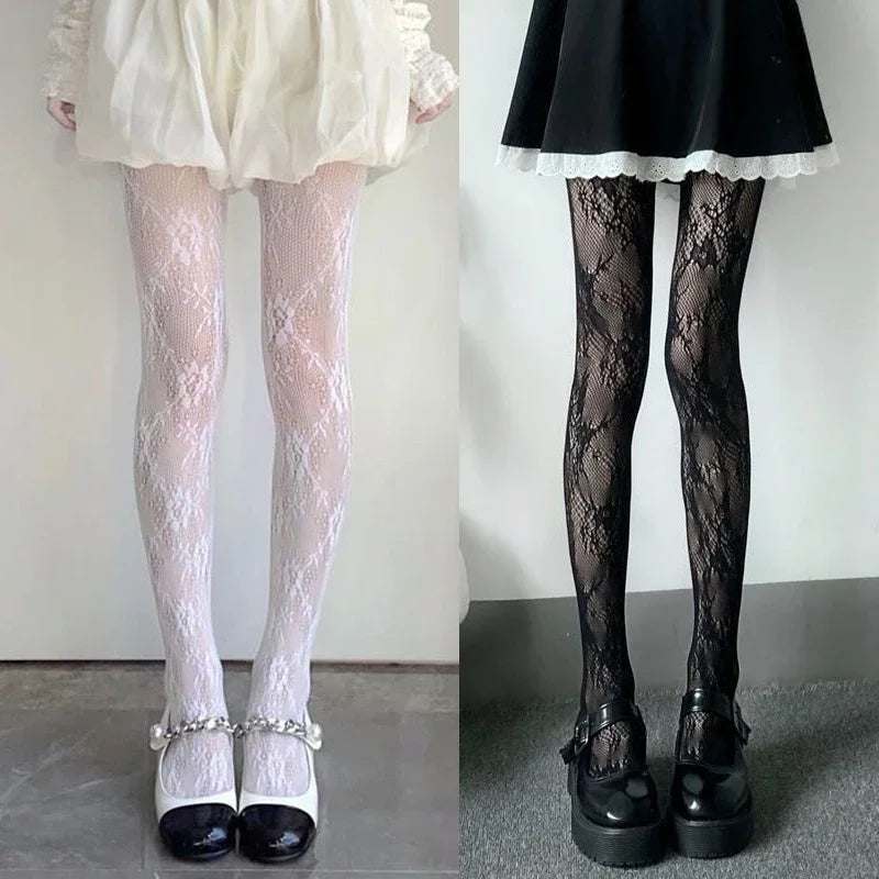 Lbsfy Fishnet Mesh Lace Pantyhoses  Flower Stockings Women Sexy Floral Rattan Leggings Gothic Mesh Hollowed Hosiery Female Tights