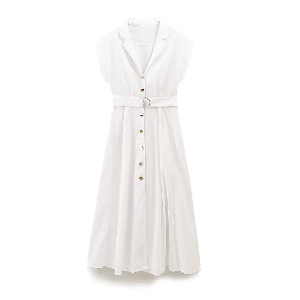 LBSFY -Fashion Casual Women Dress With Belt Single Breasted Simple Elegant Summer Long Dress 2025 New Casual Chic Female Clothing