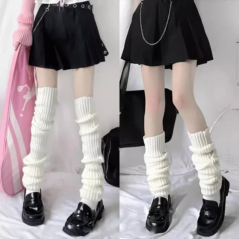 Lbsfy 40-70cm Length Wool Knitted Leg Warmers White Black Lolita Foot Cover Legging Winter Crochet Boot Cuffs Stockings Long Socks