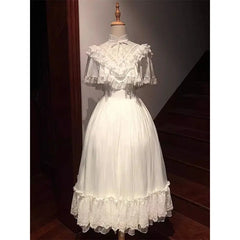 LBSFY -French Court Style White Lace Lolita Dress Summer Romance Fairy Princess Waist Slimming A-line Long Dress for Women
