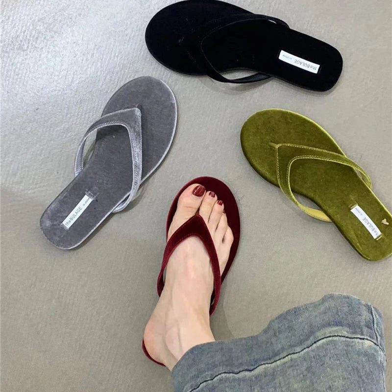 LBSFY  -  2024 Designer Summer Woman Slippers Fashion Clip Toe Flats Heel Silvery Ladies Outdoor Beach Shoes Flip Flop