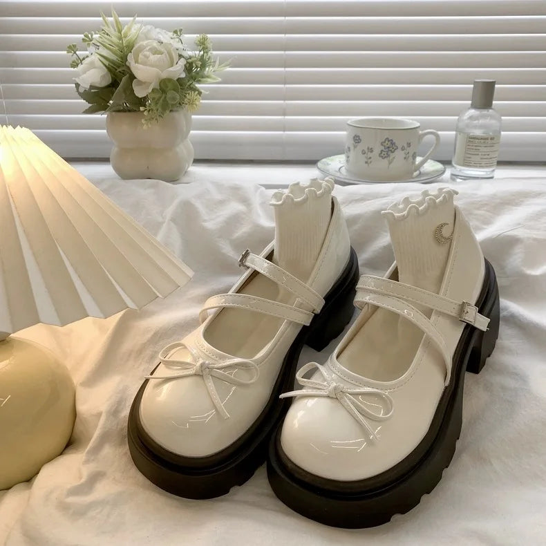 LBSFY -Chunky Platform High Heels Pumps Women Bowknot Shoes 2025 Autumn Leather Buckle Mary Jane Shoes Woman Thick Heeled Lolita Shoes