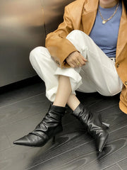 LBSFY  -  Silver Red Black Women Ankle Boots Pointed Toe Short Bootie Thin High Heels Back Zipper Autumn Winter Boots Woman Size 35-40